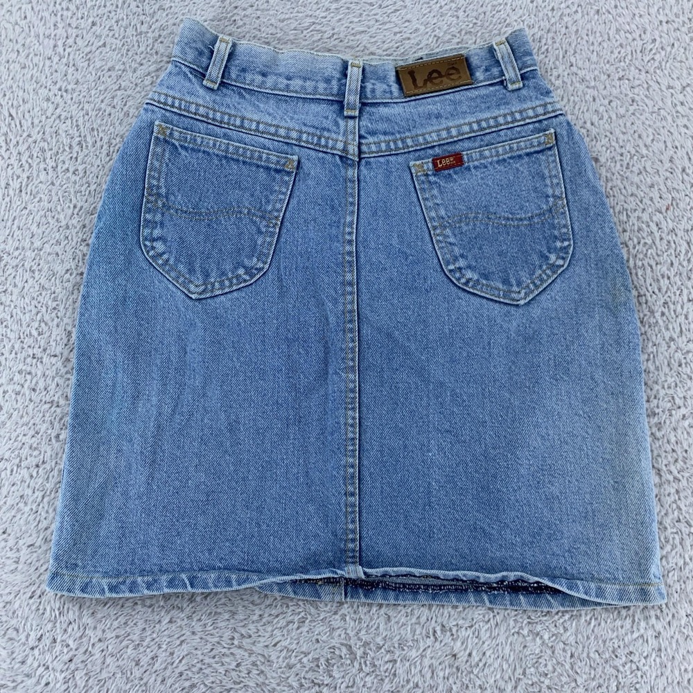 Vtg Lee Denim Skirt Womens 24 Medium Blue High Waist Classic Jean Pockets‎ 90s